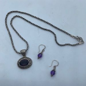 Amethyst and Silver Necklace and Earring Set